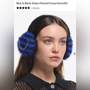 *new* Blue and Black Striped Fuzzy Earmuffs